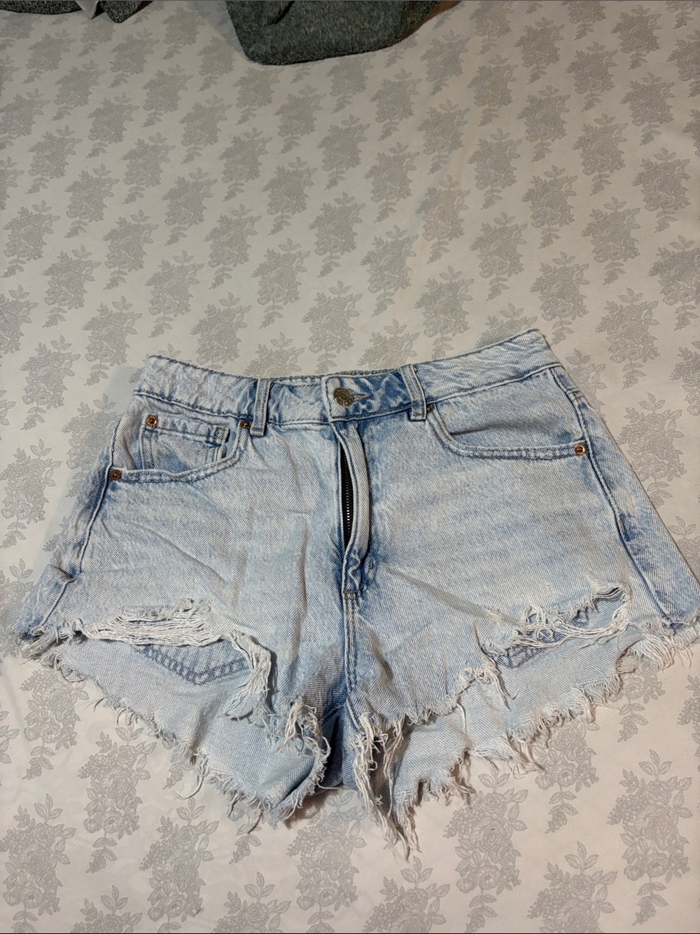 Garage Light Wash Distressed Denim Shorts